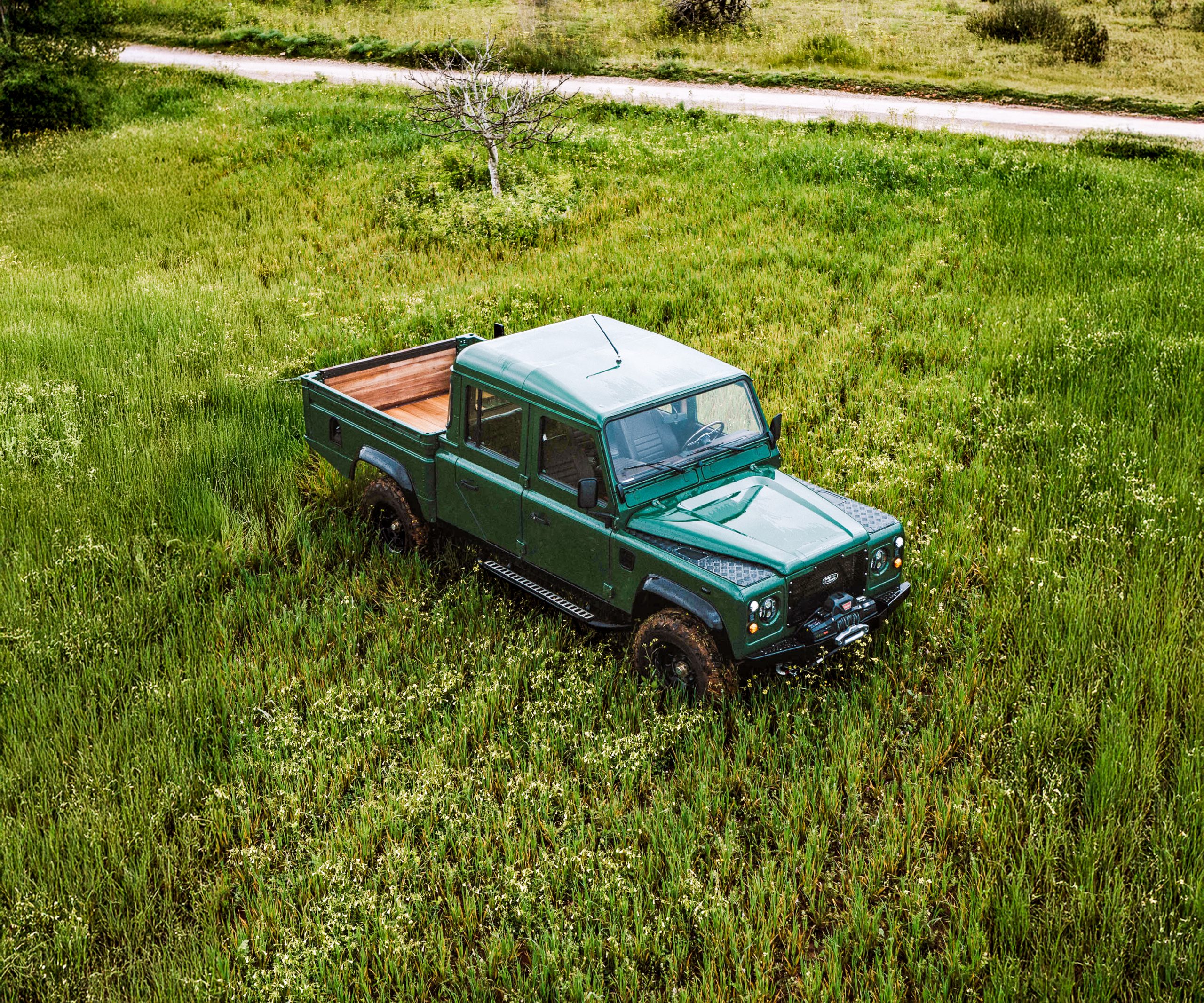 Custom Defender 130 build in Ibiza with restored Land Rover character